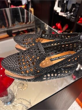 Veronica Beard Black Woven Leather Slip-On Loafers, size 36/ US 6